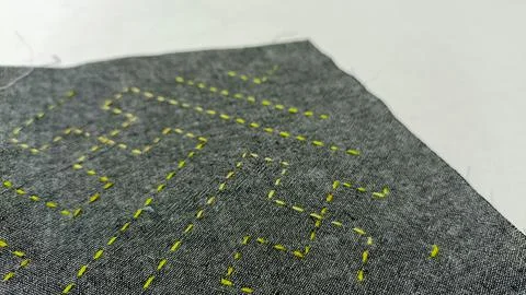 Square Sashiko Pattern Study on Fabric. Stock Photos