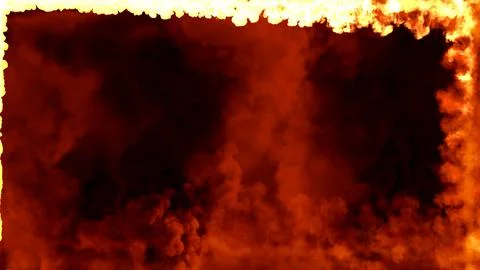 Square screen frame of blazing red fire lines, isolated - object 3D rendering Illustrazione stock