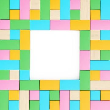 Square Seamless Background Pattern Made of Colorful and Wooden Toy Blocks with Stock Illustration