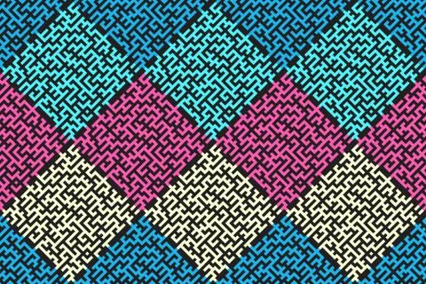 Square seamless pattern of colored labyrinth, flat 스톡 일러스트