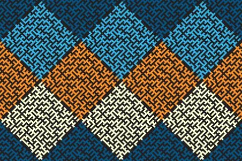Square seamless pattern of colored labyrinth, flat Stock-Illustration