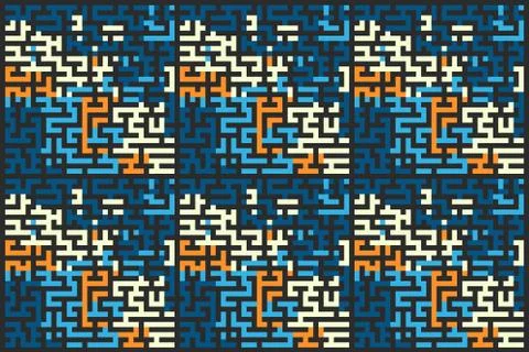 Square seamless pattern of colored labyrinth, flat Stock Illustration