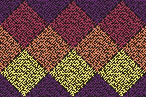 Square seamless pattern of colored labyrinth, flat Stock-Illustration