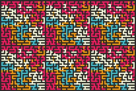 Square seamless pattern of colored labyrinth, flat Stock Illustration