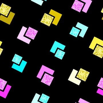 Square seamless pattern. Gold, turquoise and pink glitter. Stock Illustration