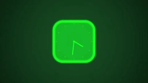 Square shape abstract 3d clock illustration on green color background. Stock Illustration