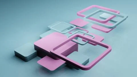 Square shape  abstract background 3D render Perspective left view Stock Illustration