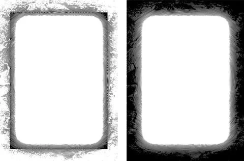 Square shape black and white grunge frames set, grunge photo border set Stock Illustration