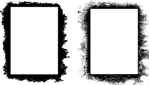 Square shape black and white grunge frames set, grunge photo border set Stock Illustration