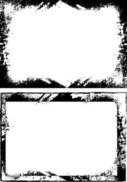 Square shape black and white grunge frames set, grunge photo border set Stock Illustration