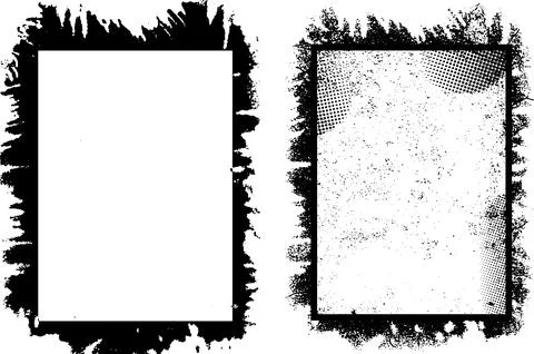 Square shape black and white grunge frames set, grunge photo border set イラスト素材
