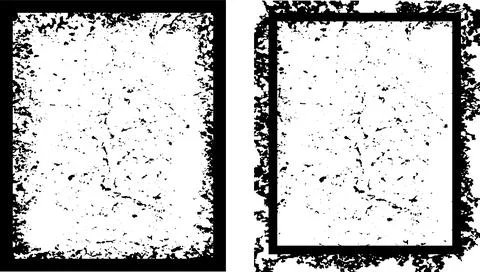 Square shape black and white grunge frames set, grunge photo border set イラスト素材