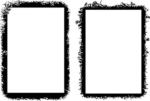 Square shape black and white grunge frames set, grunge photo border set Stock Illustration