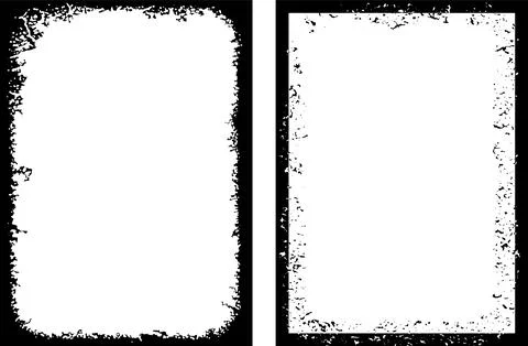 Square shape black and white grunge frames set, grunge photo border set Stock Illustration