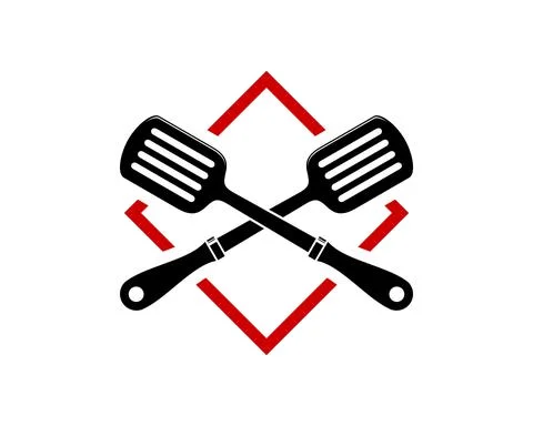 Square shape with cross spatula inside Stock Illustration