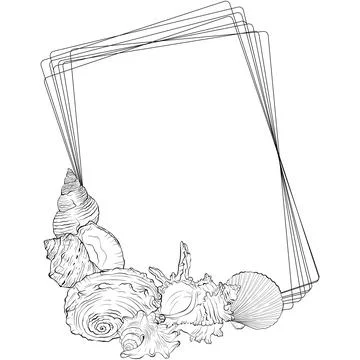 Square shape frame from hand drawn sea shells Stock Illustration