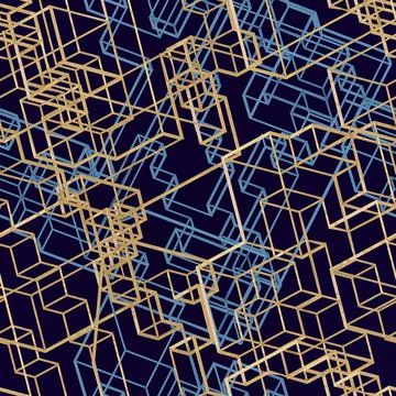 Square shape gold lines geometric background seamless wrap around pattern 3D 스톡 일러스트