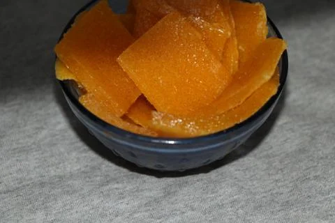Square shape mango slice in a bowl Stock Photos