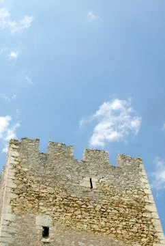 Square shape medieval tower built of stone. Stock-Fotos