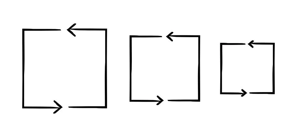 Square-shaped arrow paths pointing left hand-drawn sketch graphic element set 스톡 일러스트