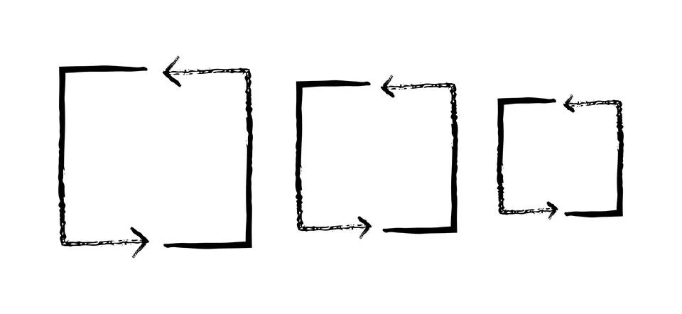Square-shaped arrow paths pointing left grunge doodle design element set 스톡 일러스트