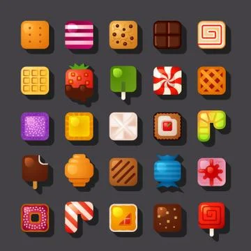 Square shaped dessert icon set Stock Illustration