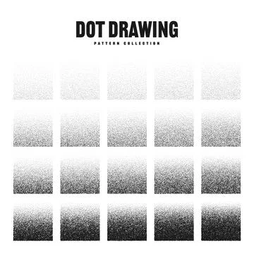 Square shaped dotted objects, stipple elements. Stippling, dotwork drawing Stockillustratie