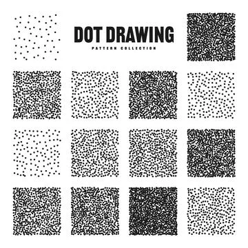 Square shaped dotted objects, stipple elements. Stippling, dotwork drawing 스톡 일러스트