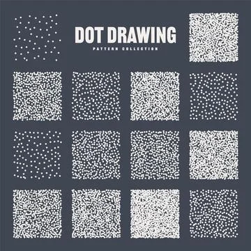 Square shaped dotted objects, stipple elements. Stippling, dotwork drawing Illustrazione stock
