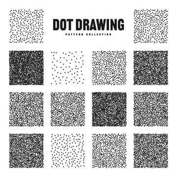 Square shaped dotted objects, stipple elements. Stippling, dotwork drawing 스톡 일러스트