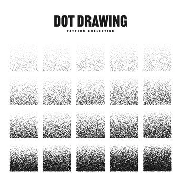Square shaped dotted objects, stipple elements. Stippling, dotwork drawing Stock Illustration