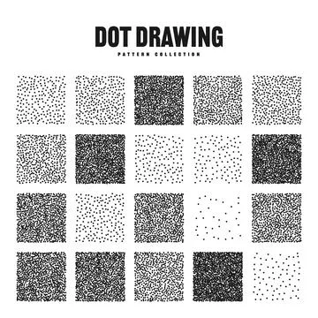 Square shaped dotted objects, stipple elements. Stippling, dotwork drawing Stock Illustration