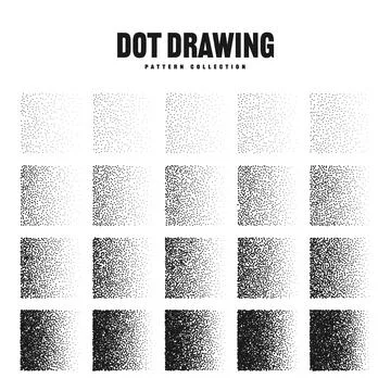 Square shaped dotted objects, stipple elements. Stippling, dotwork drawing Illustrazione stock