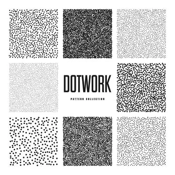 Square shaped dotted objects, stipple elements. Stippling, dotwork drawing 库存插图