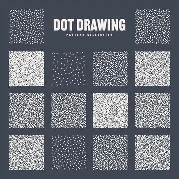 Square shaped dotted objects, stipple elements. Stippling, dotwork drawing Stockillustratie