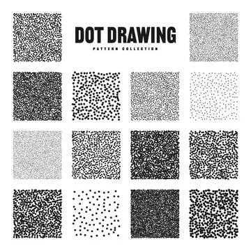 Square shaped dotted objects, stipple elements. Stippling, dotwork drawing Stock Illustration