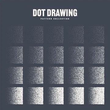 Square shaped dotted objects, stipple elements. Stippling, dotwork drawing Illustrazione stock