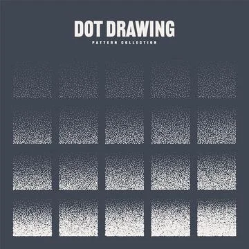 Square shaped dotted objects, stipple elements. Stippling, dotwork drawing Stock Illustration