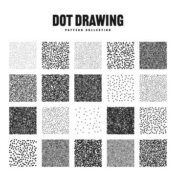 Square shaped dotted objects, stipple elements. Stippling, dotwork drawing Stock Illustration