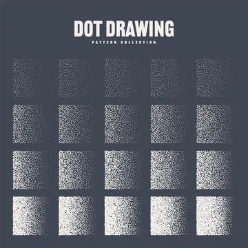 Square shaped dotted objects, stipple elements. Stippling, dotwork drawing Illustrazione stock