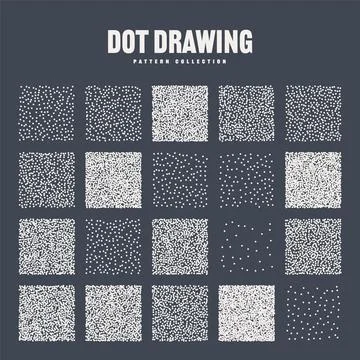 Square shaped dotted objects, stipple elements. Stippling, dotwork drawing Stock Illustration