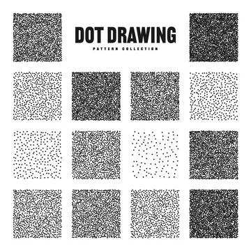 Square shaped dotted objects, stipple elements. Stippling, dotwork drawing Stock Illustration