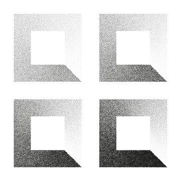 Square shaped dotted objects, stipple elements. Stippling, dotwork drawing Stock Illustration