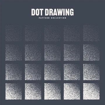 Square shaped dotted objects, stipple elements. Stippling, dotwork drawing 스톡 일러스트