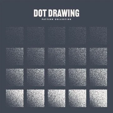 Square shaped dotted objects, stipple elements. Stippling, dotwork drawing Stockillustratie