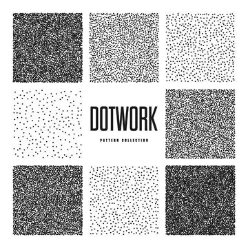 Square shaped dotted objects, stipple elements. Stippling, dotwork drawing 스톡 일러스트