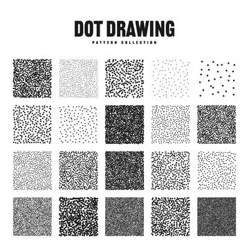 Square shaped dotted objects, stipple elements. Stippling, dotwork drawing Stock Illustration
