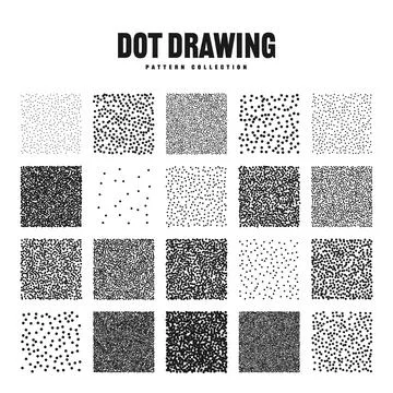 Square shaped dotted objects, stipple elements. Stippling, dotwork drawing 스톡 일러스트