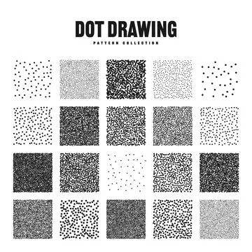 Square shaped dotted objects, stipple elements. Stippling, dotwork drawing Stockillustratie