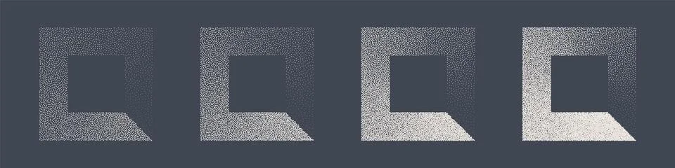 Square shaped dotted objects, stipple elements. Fading gradient. Stippling Stock Illustration